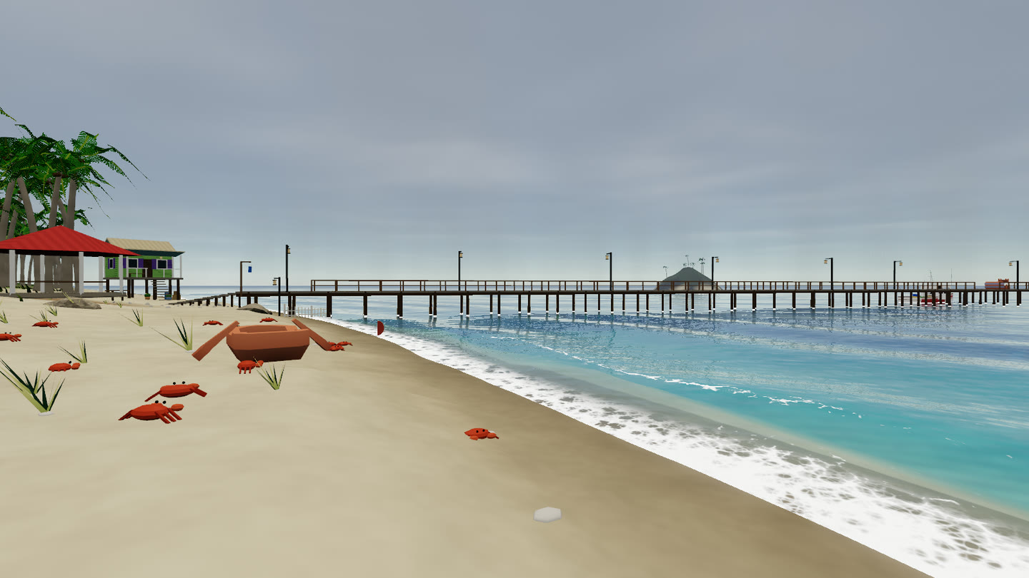 The `beach` scenario with the Overcast sky and the Foggy calm sea.